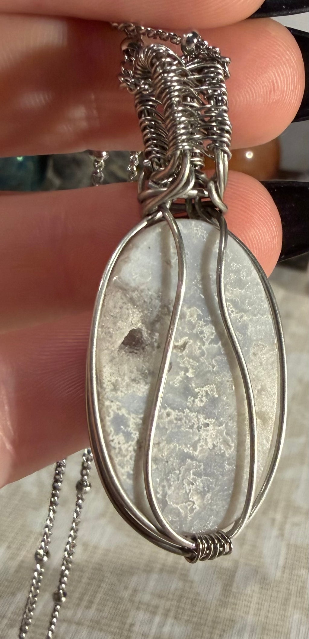 Plume Agate stainless steel wire-wrapped pendant