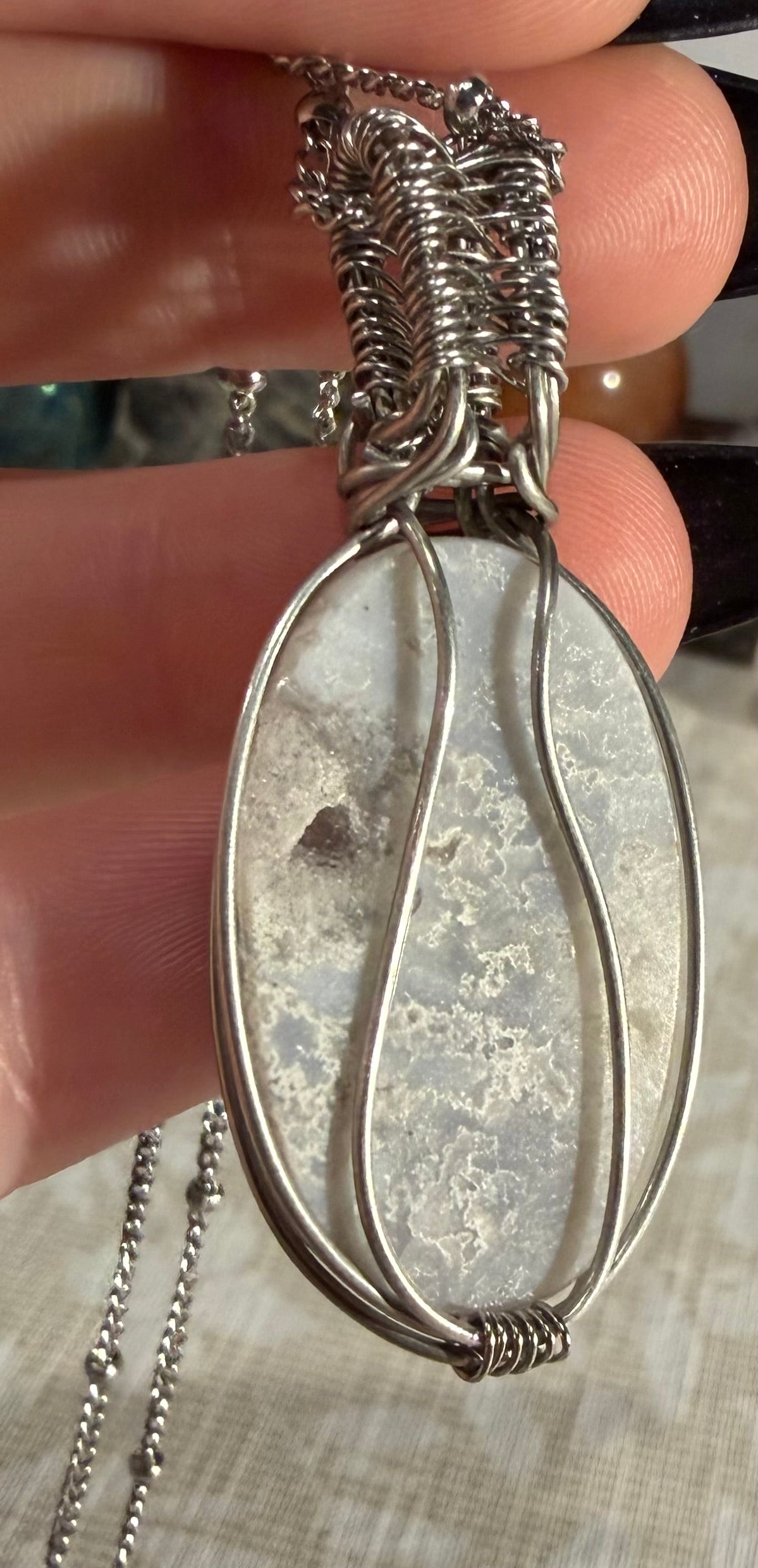Plume Agate stainless steel wire-wrapped pendant