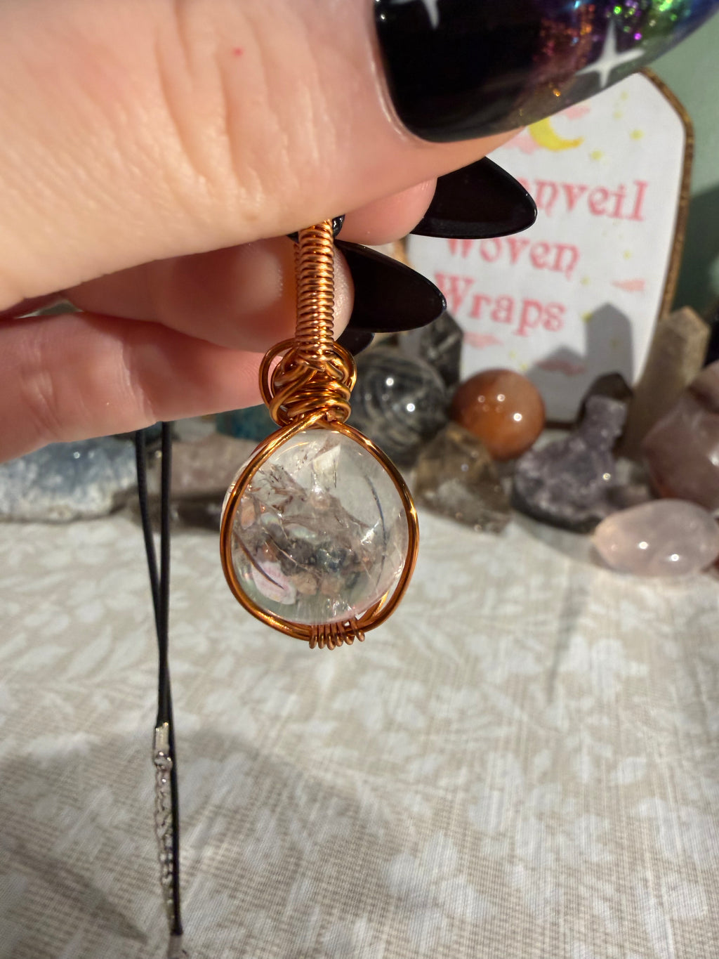 Clear Quartz mini sphere copper wire-wrapped pendant