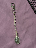 Prehnite silver-tone copper wire-wrapped keychain/purse charm