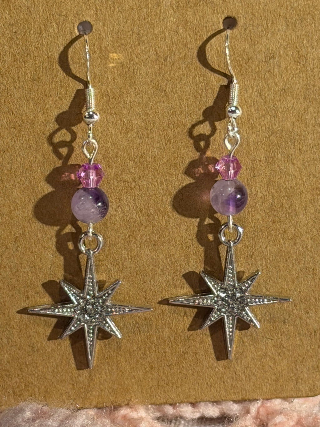Amethyst and glass beaded star earrings