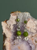 Peridot, Prehnite & green glass beaded silver-tone earrings