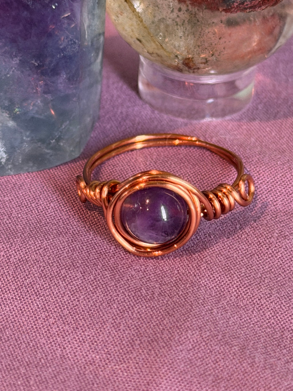 Amethyst size 9 copper wire-wrapped ring