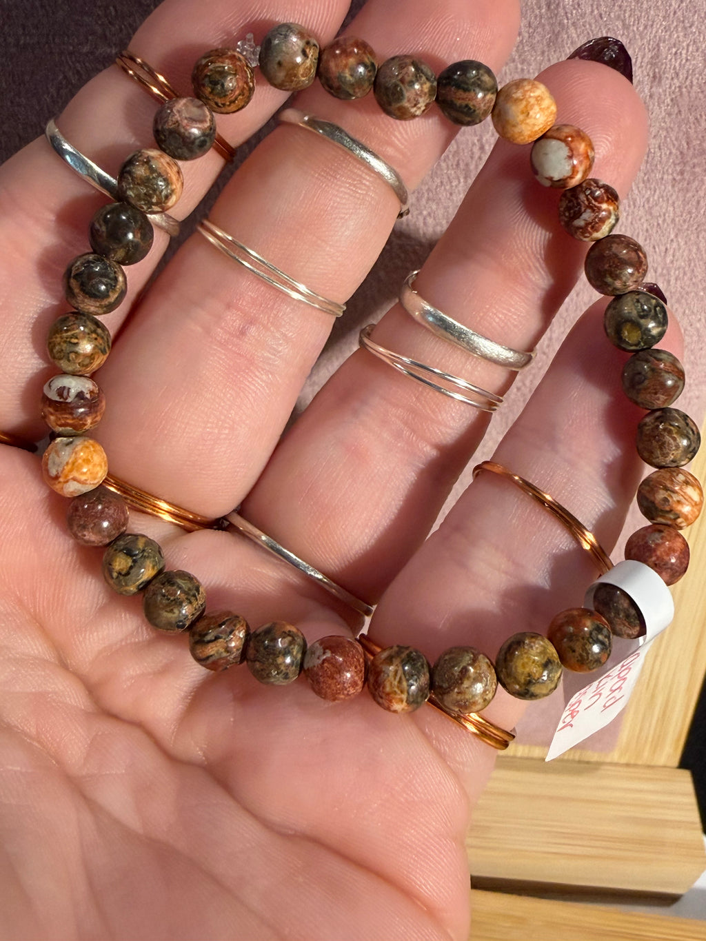 Leopard Skin Jasper 7 inch beaded stretchy bracelet