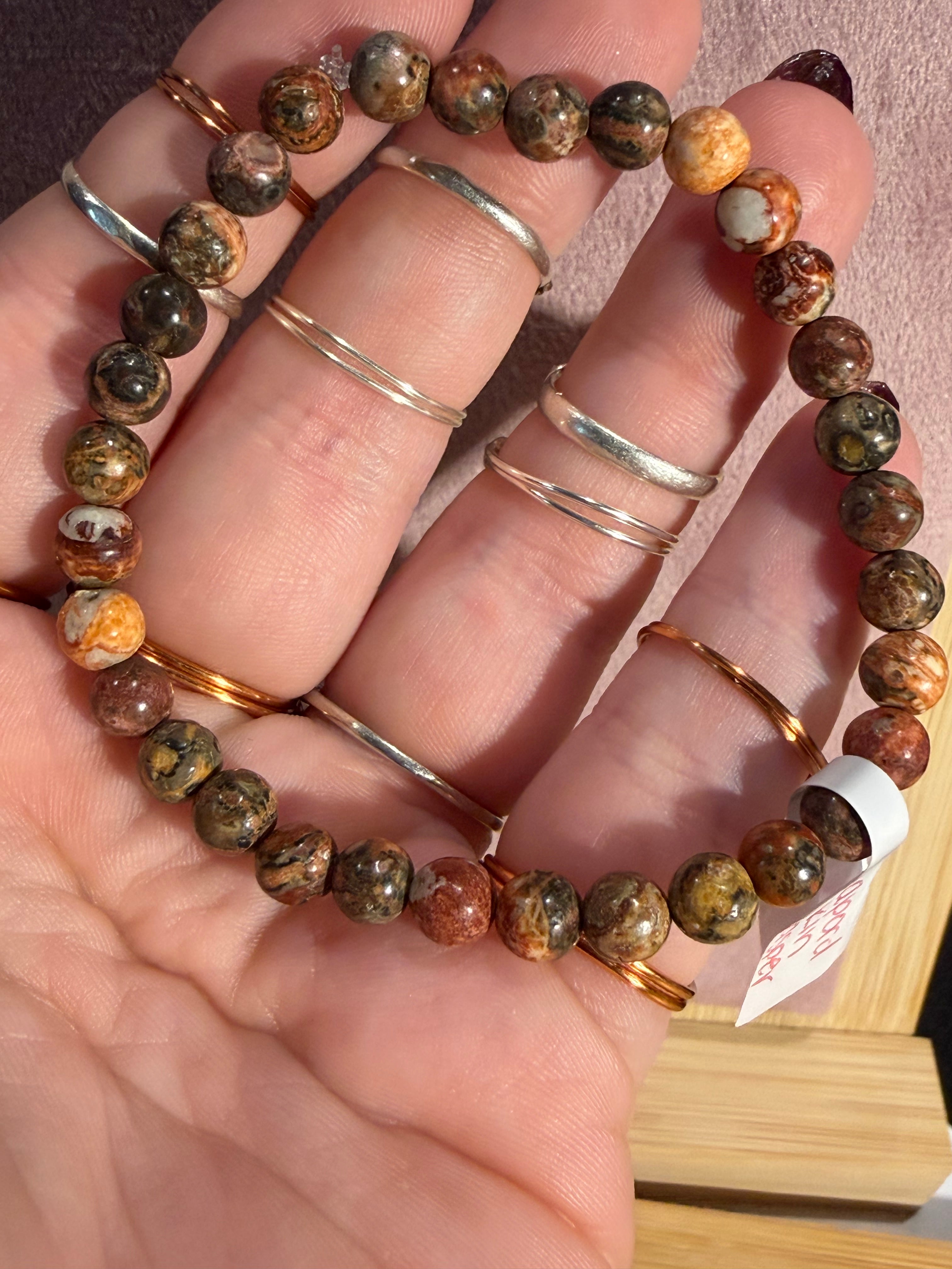 Leopard Skin Jasper 7 inch beaded stretchy bracelet