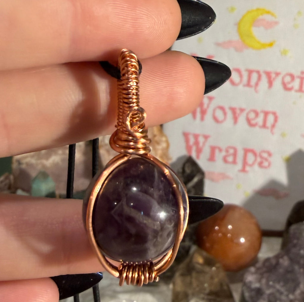 Amethyst mini sphere copper wire-wrapped pendant
