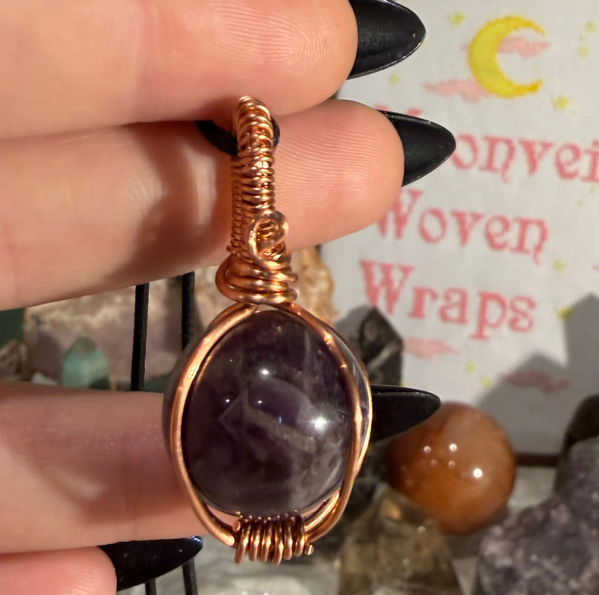 Amethyst mini sphere copper wire-wrapped pendant