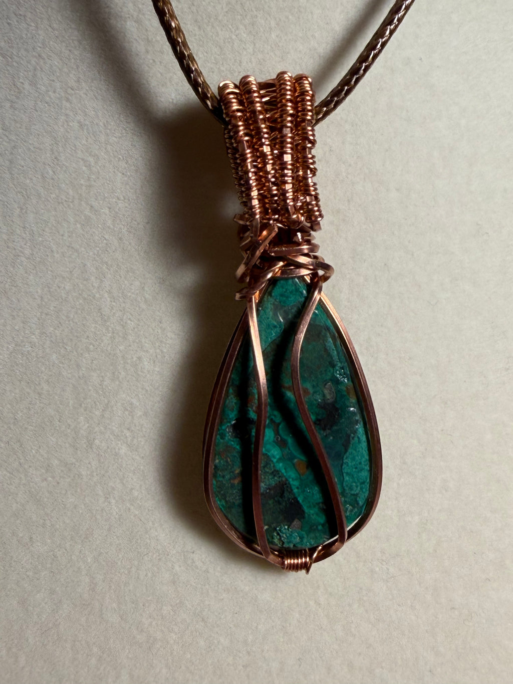 Malachite & Tiger's Eye copper wire-wrapped pendant