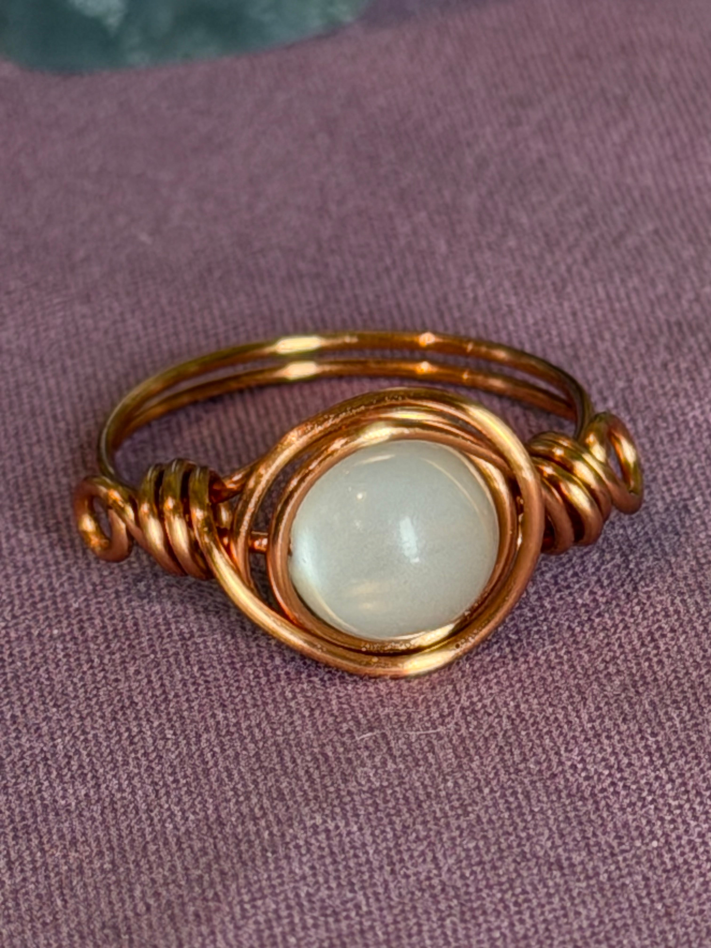 Moonstone size 7 copper wire-wrapped ring