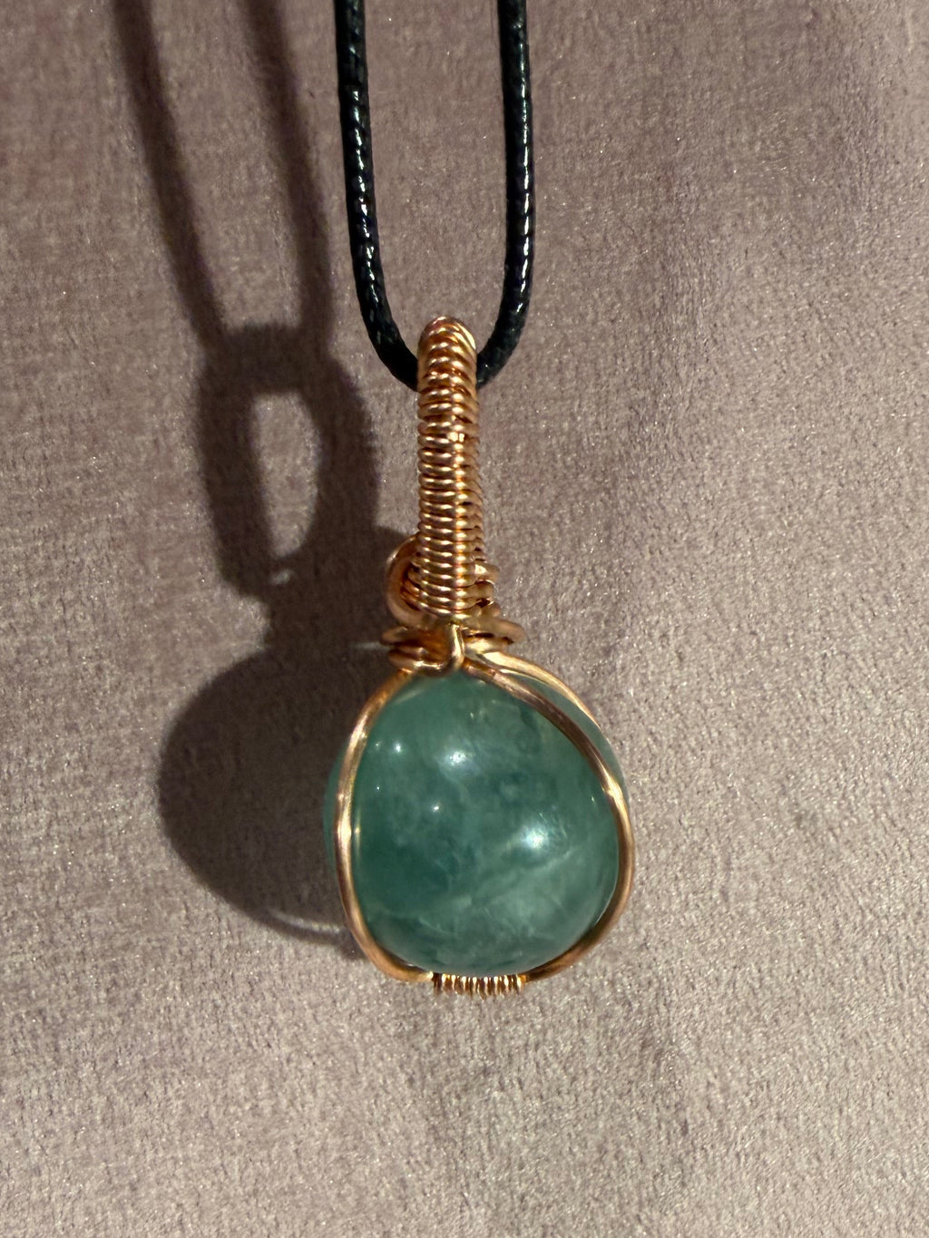 Fluorite mini sphere copper wire-wrapped pendant