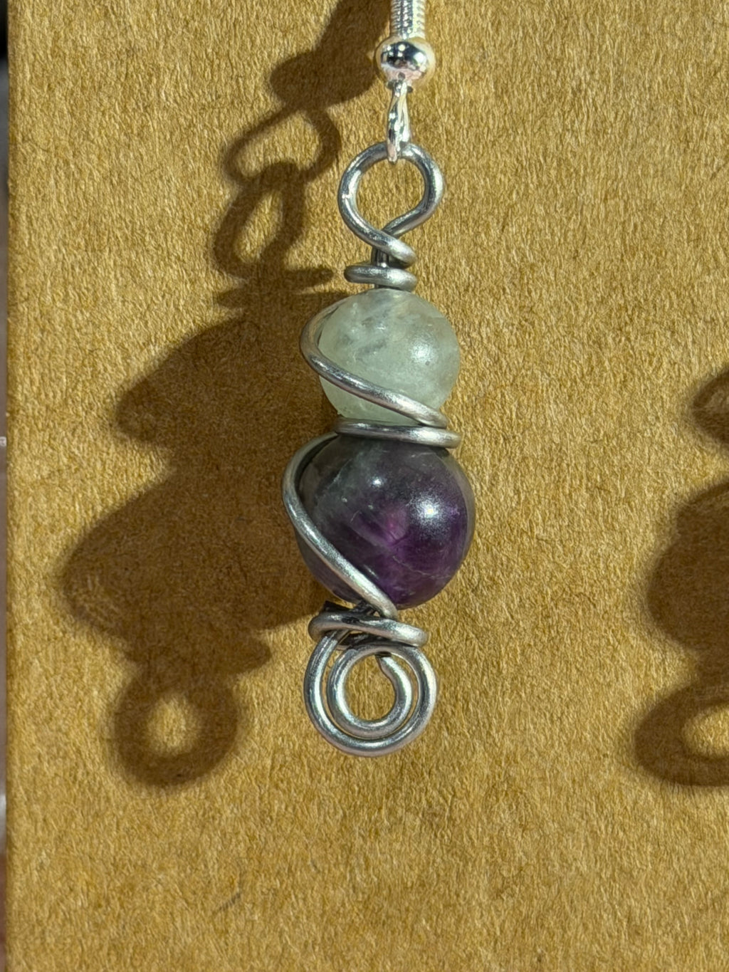 Fluorite beaded wire-wrapped dangle earrings