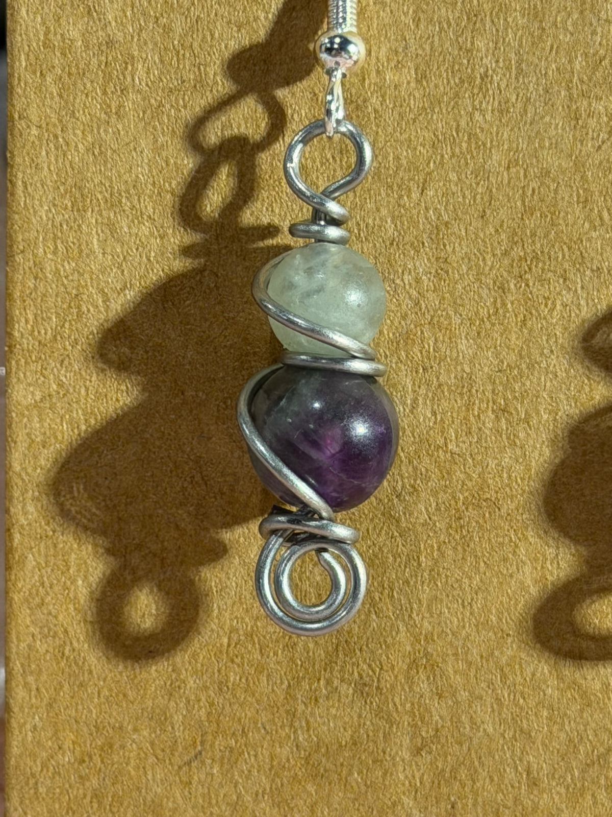 Fluorite beaded wire-wrapped dangle earrings