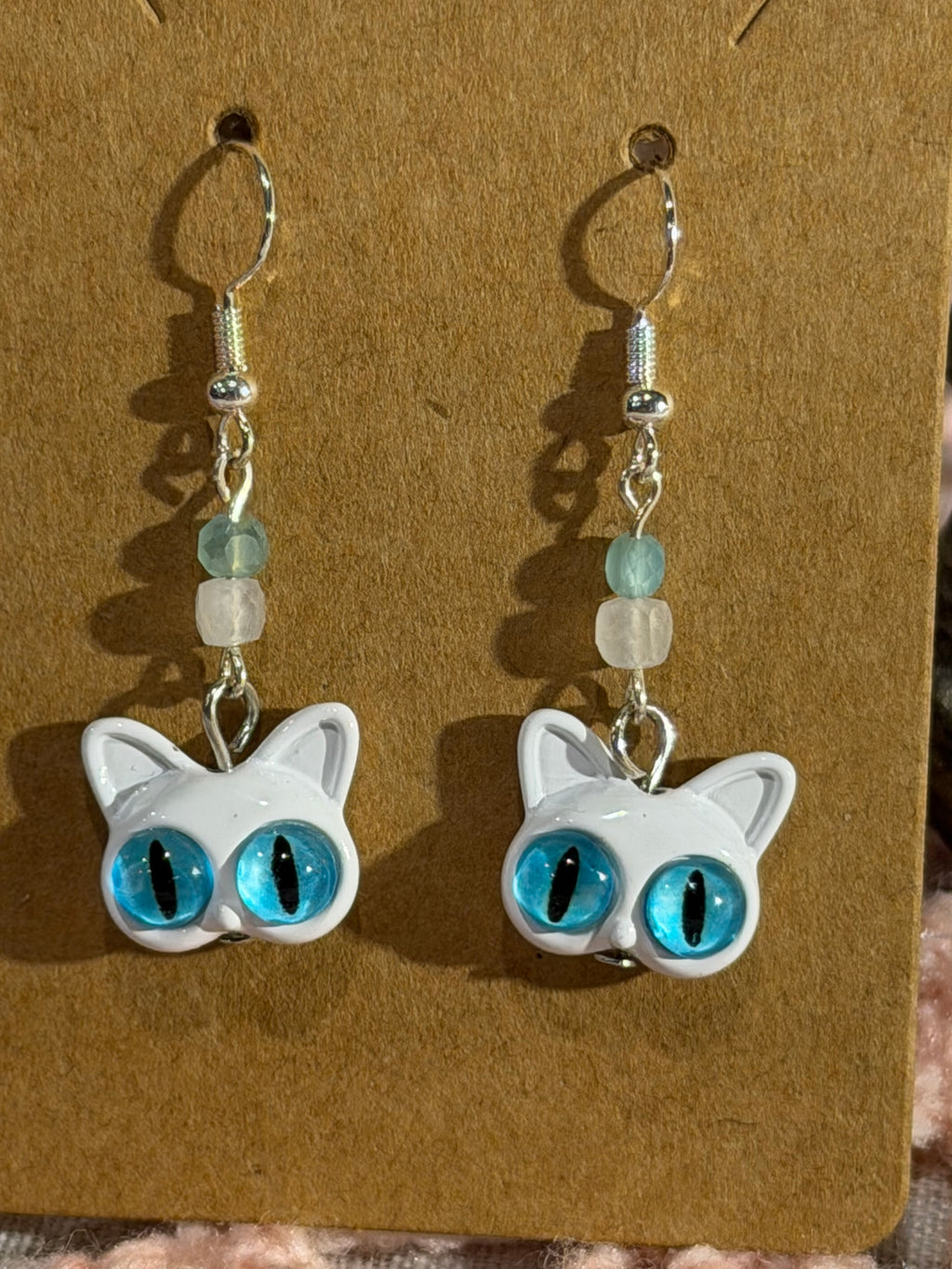 Moonstone beaded white cat earrings