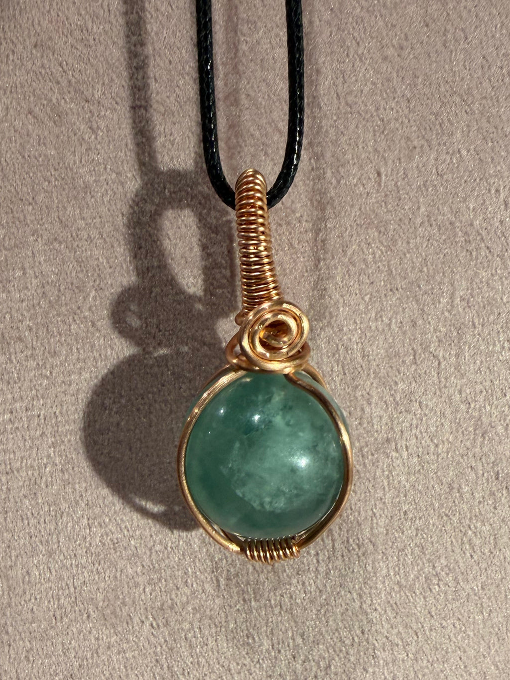 Fluorite mini sphere copper wire-wrapped pendant