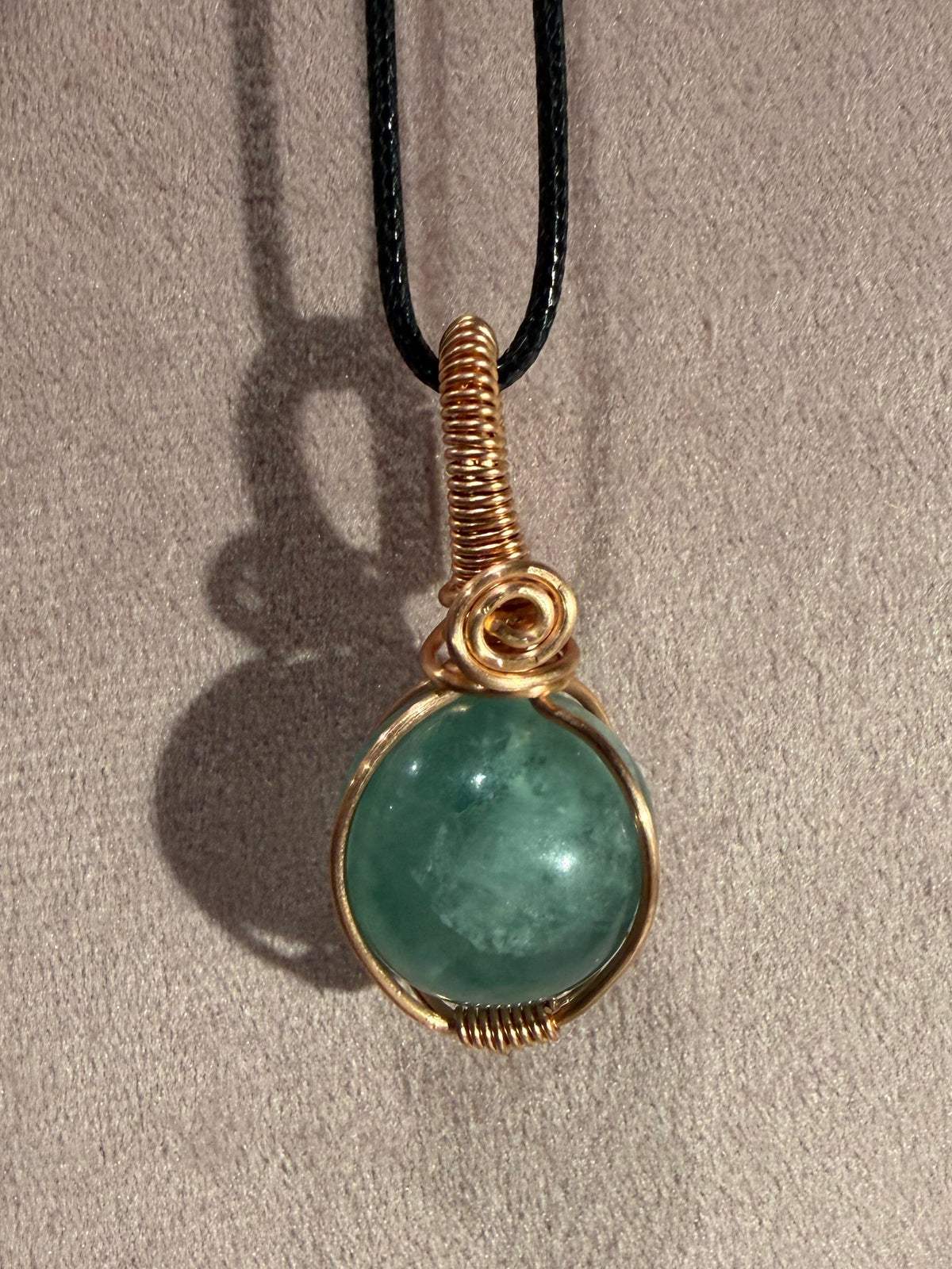 Fluorite mini sphere copper wire-wrapped pendant
