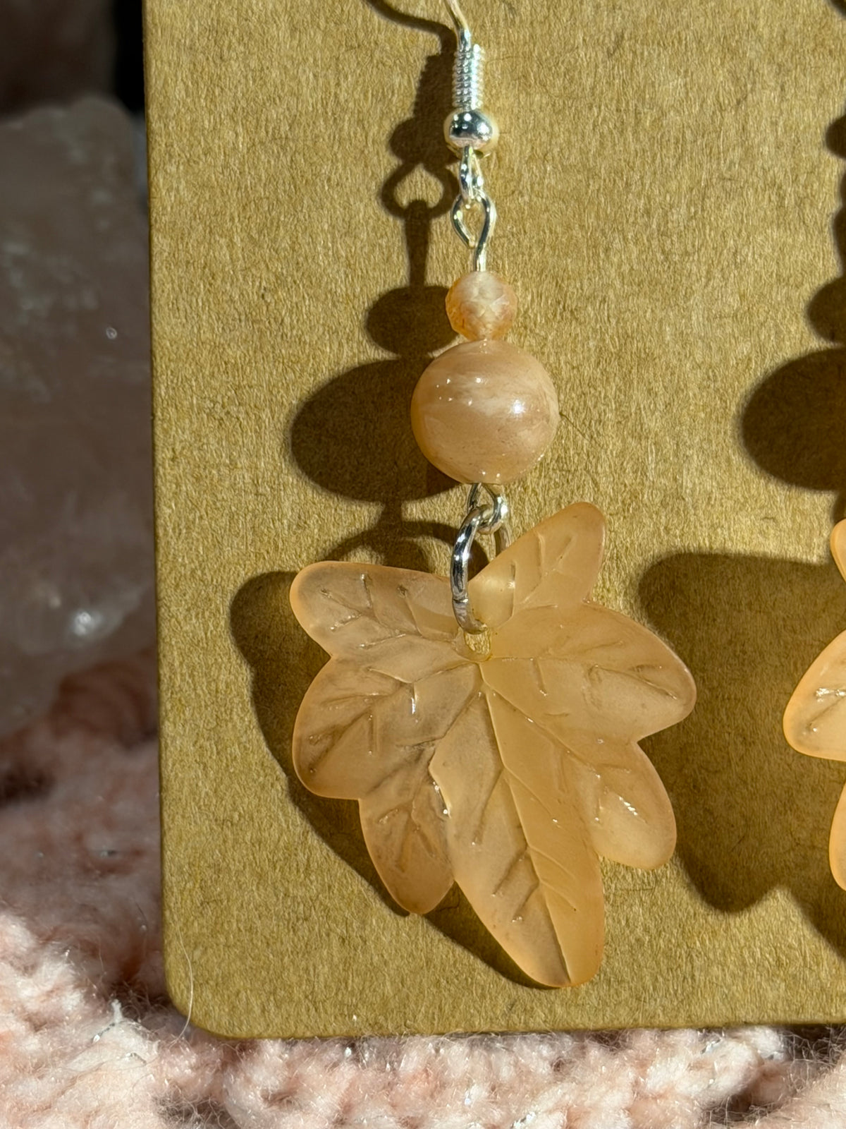Tan leaf dangle earrings
