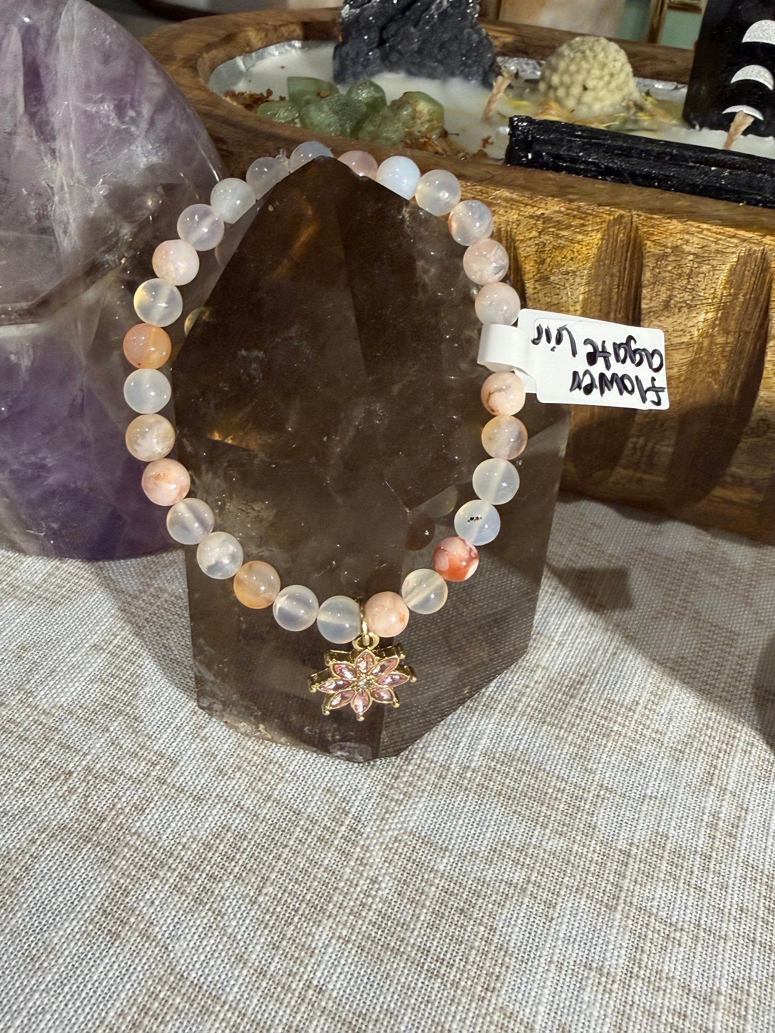 Flower Agate 6 inch stretchy bracelet