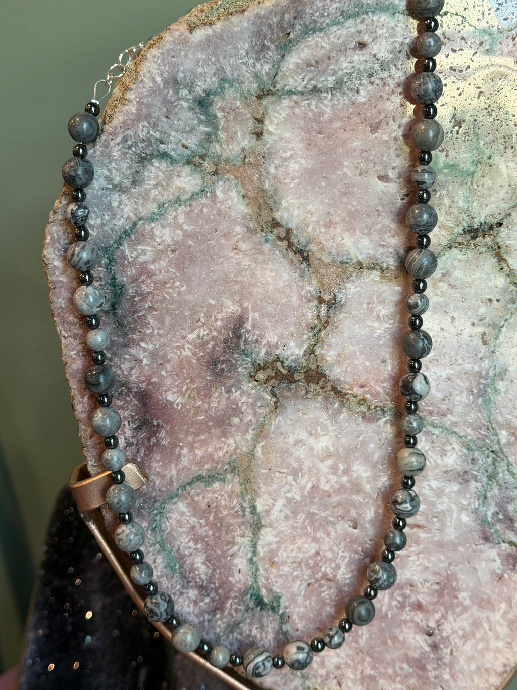 Picasso Jasper & Hematite beaded necklace