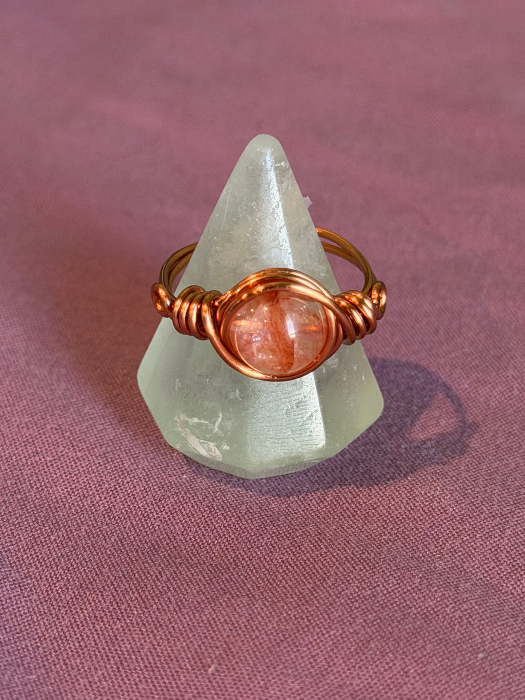 Fire Quartz size 5 copper wire-wrapped ring