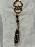 Larvikite double-terminated point copper wire-wrapped keychain/ purse charm