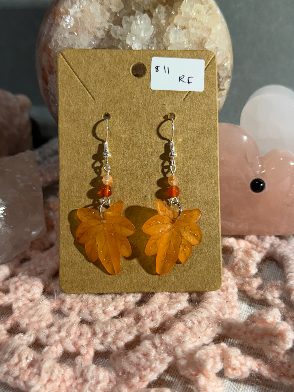 Orange leaf dangle earrings