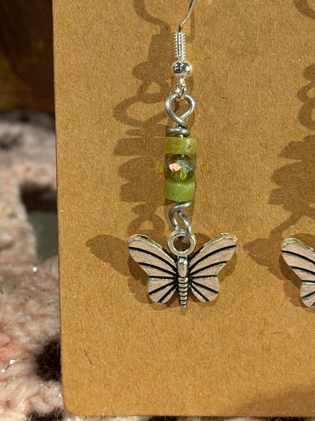 Jade & glass beaded butterfly earrings