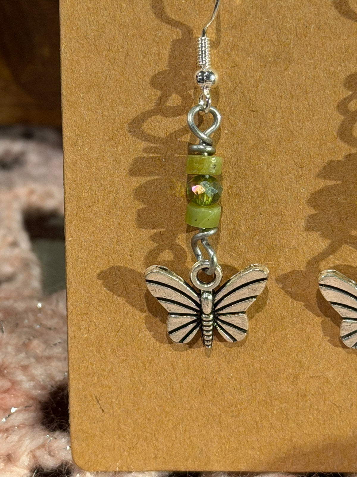 Jade & glass beaded butterfly earrings