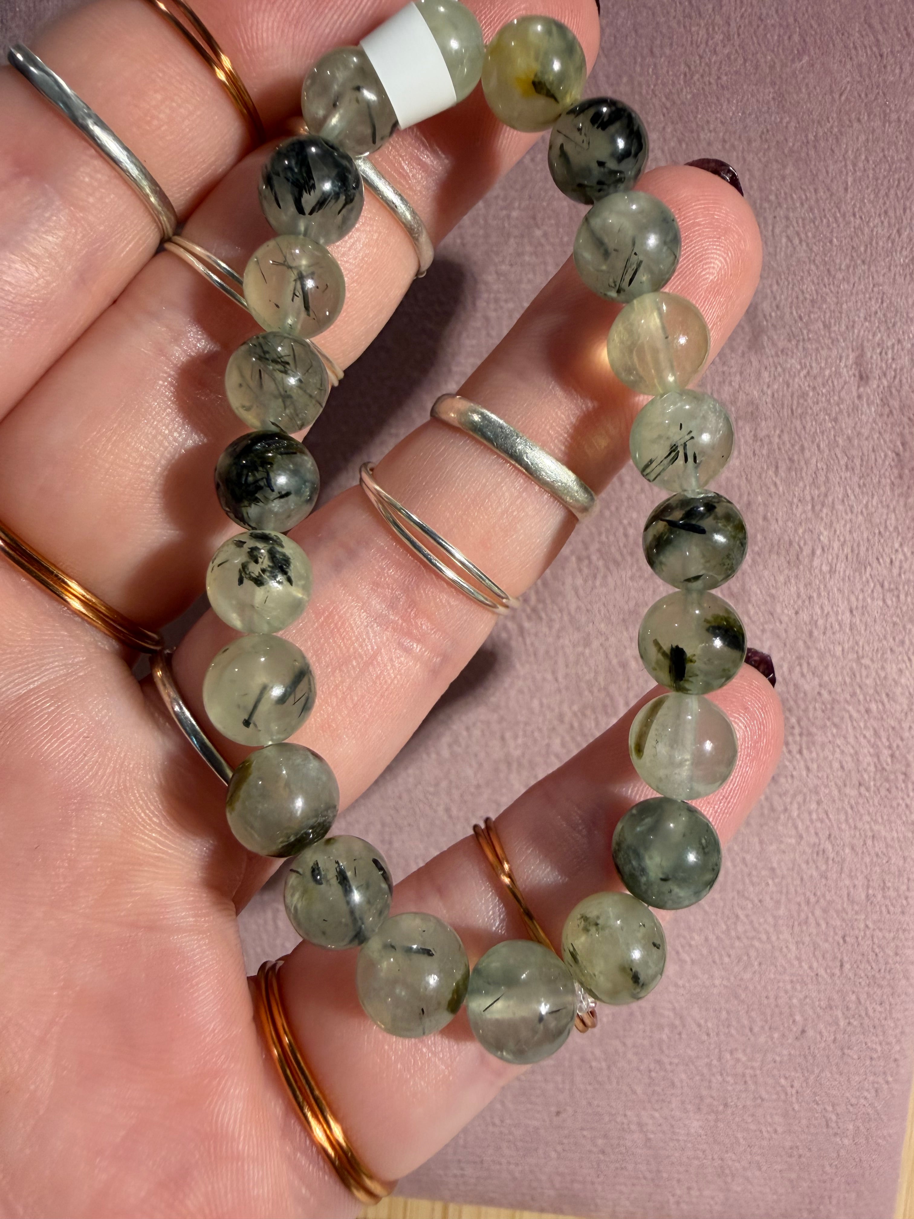 Prehnite 6 inch beaded stretchy bracelet
