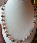 Peach & Black Moonstone copper wire beaded necklace