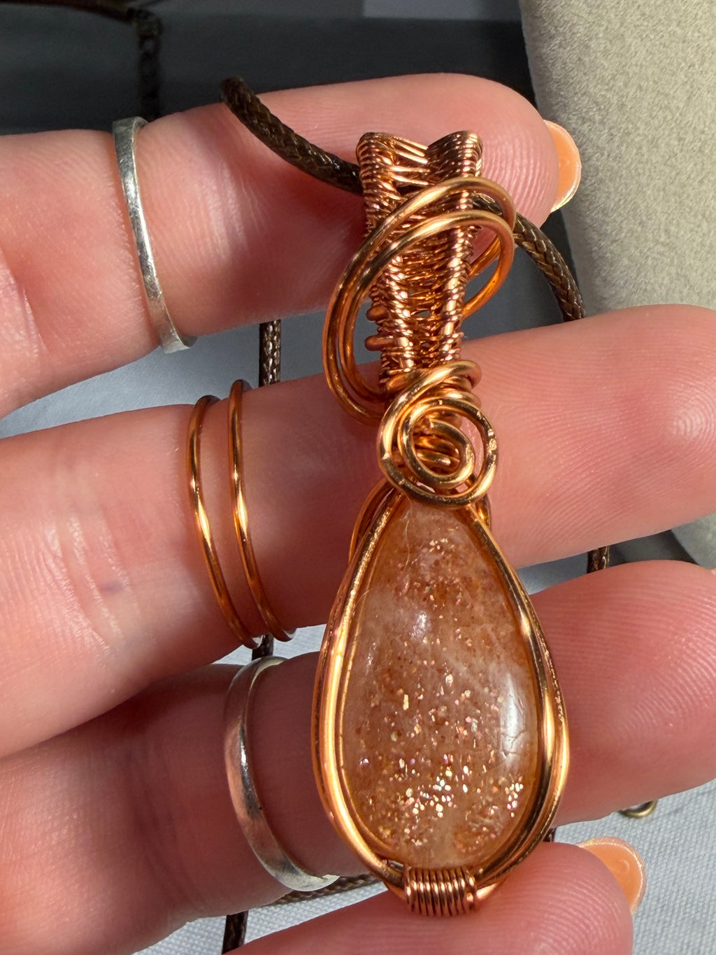 Sandstone copper wire-wrapped pendant
