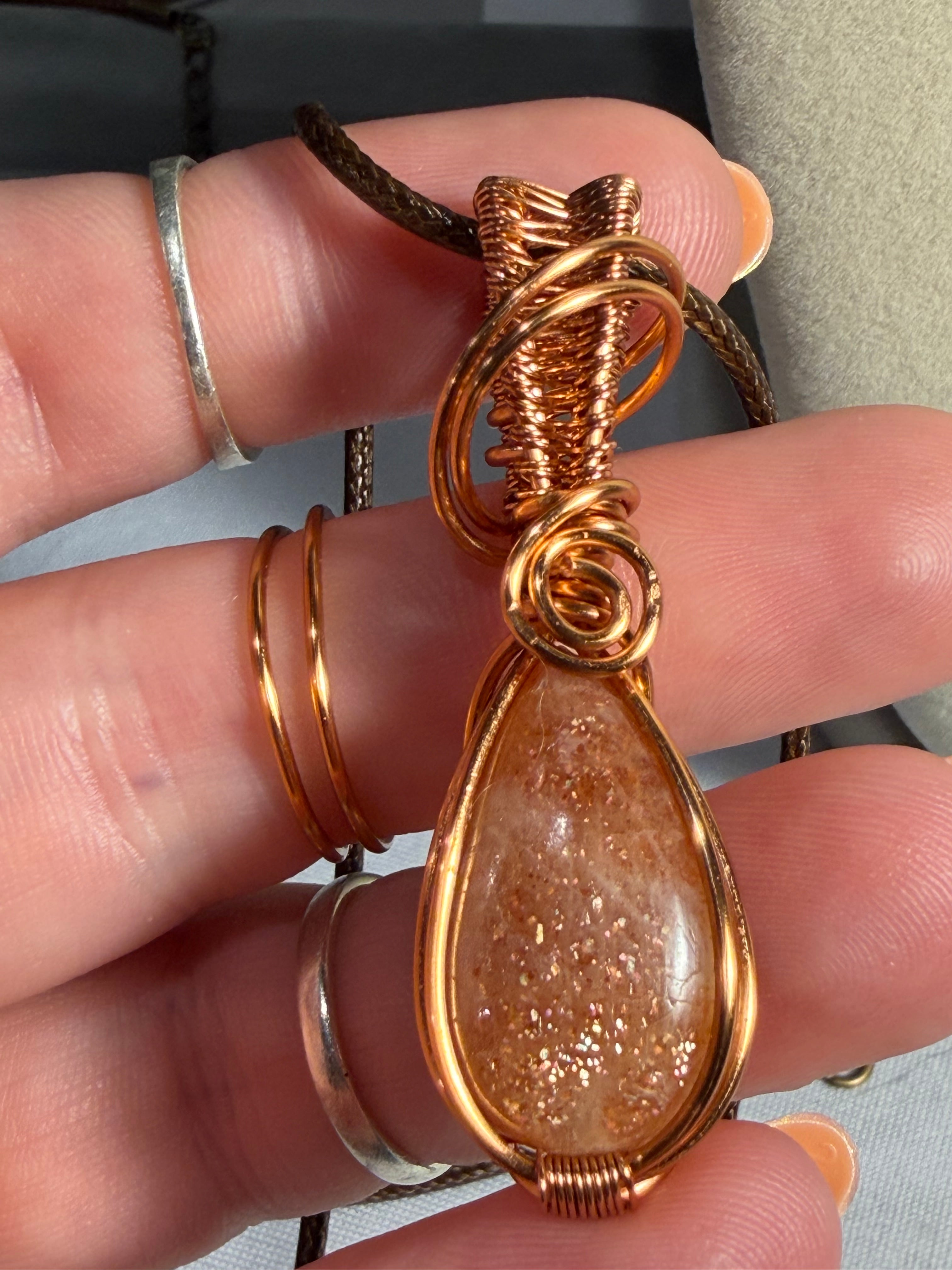 Sandstone copper wire-wrapped pendant