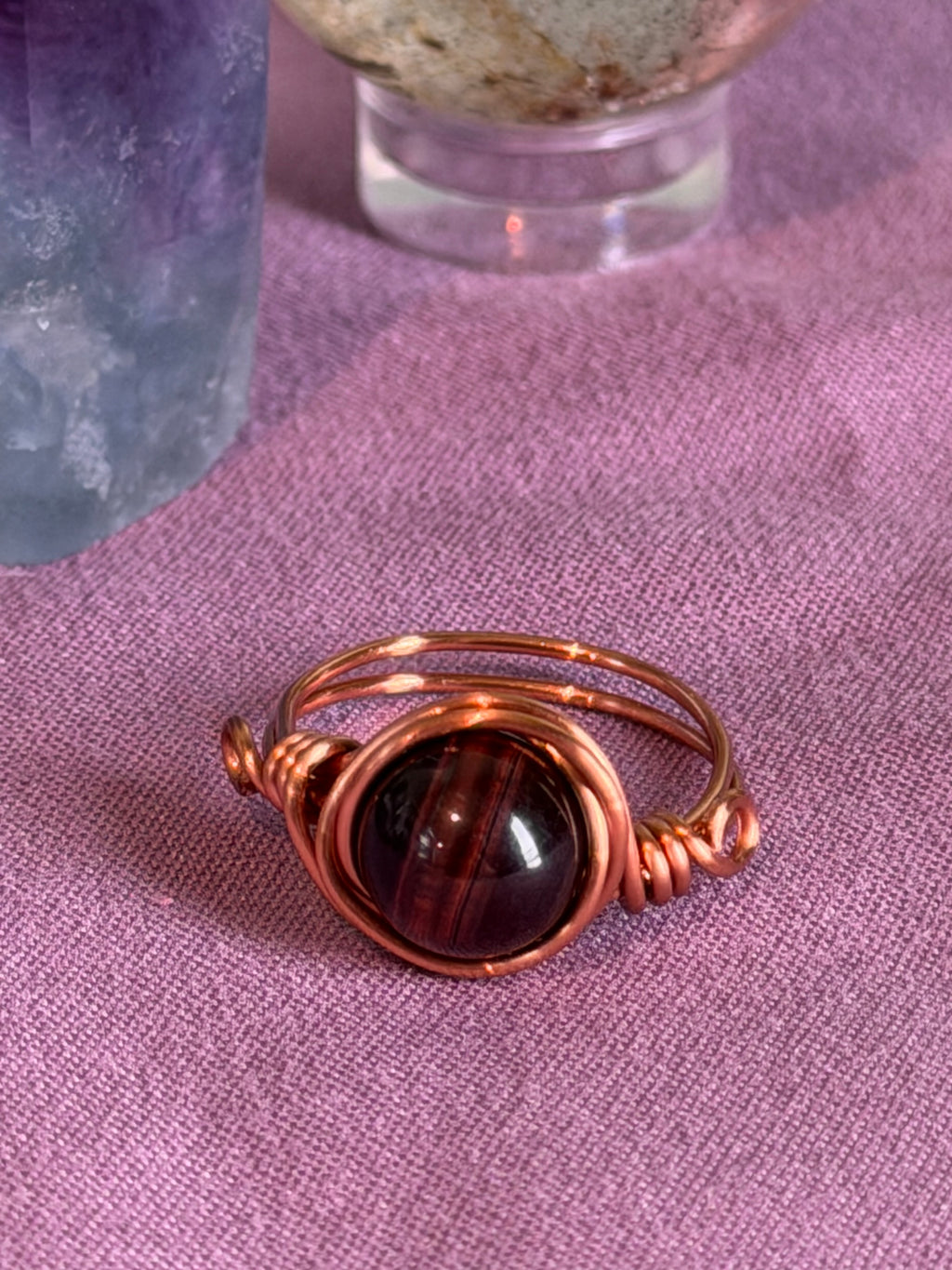 Red Tiger's Eye size 5 copper wire-wrapped ring