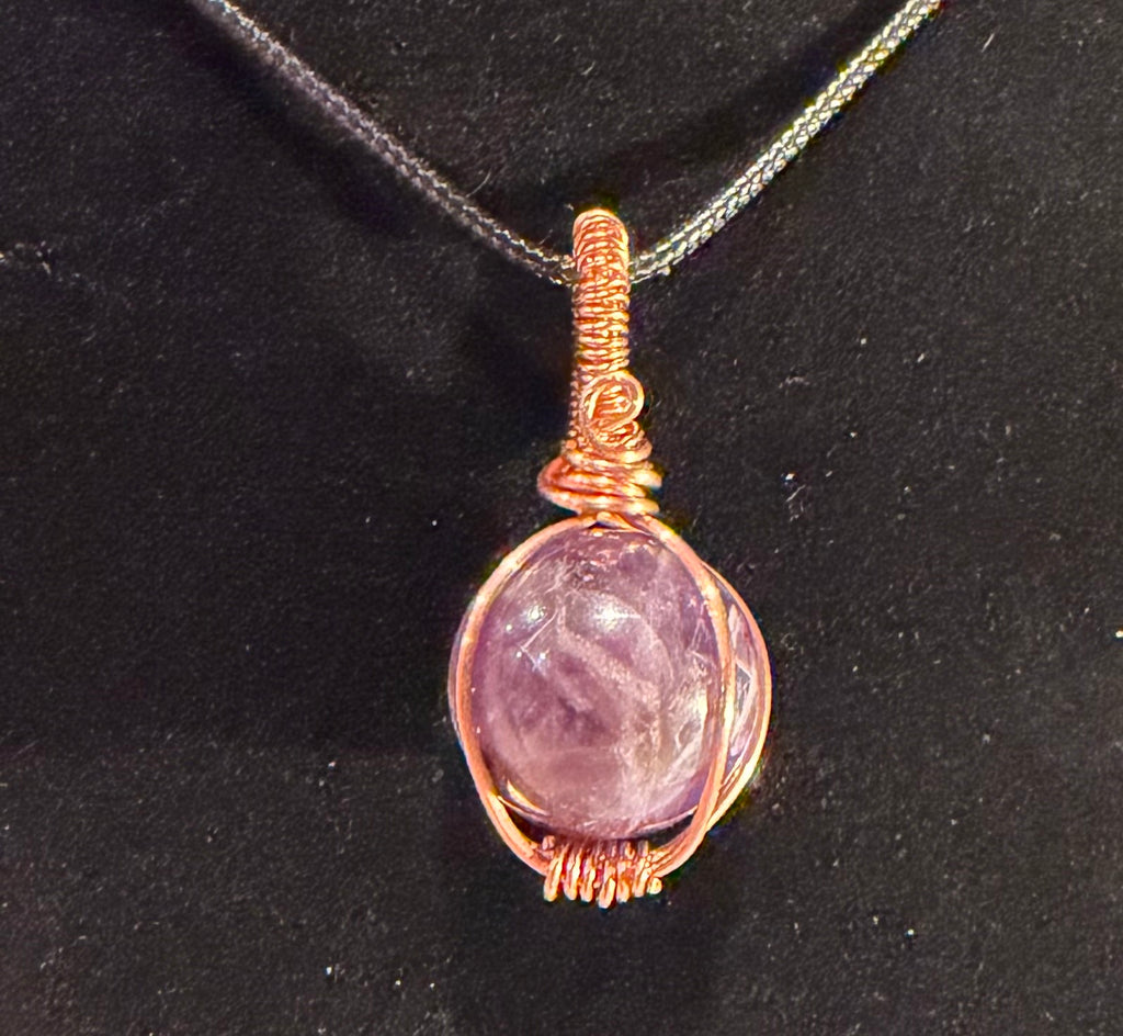 Amethyst mini sphere copper wire-wrapped pendant