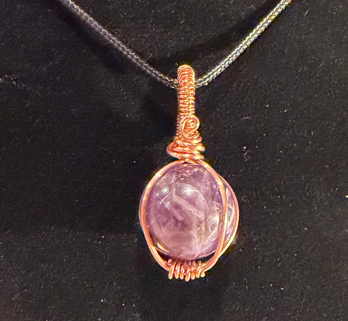 Amethyst mini sphere copper wire-wrapped pendant