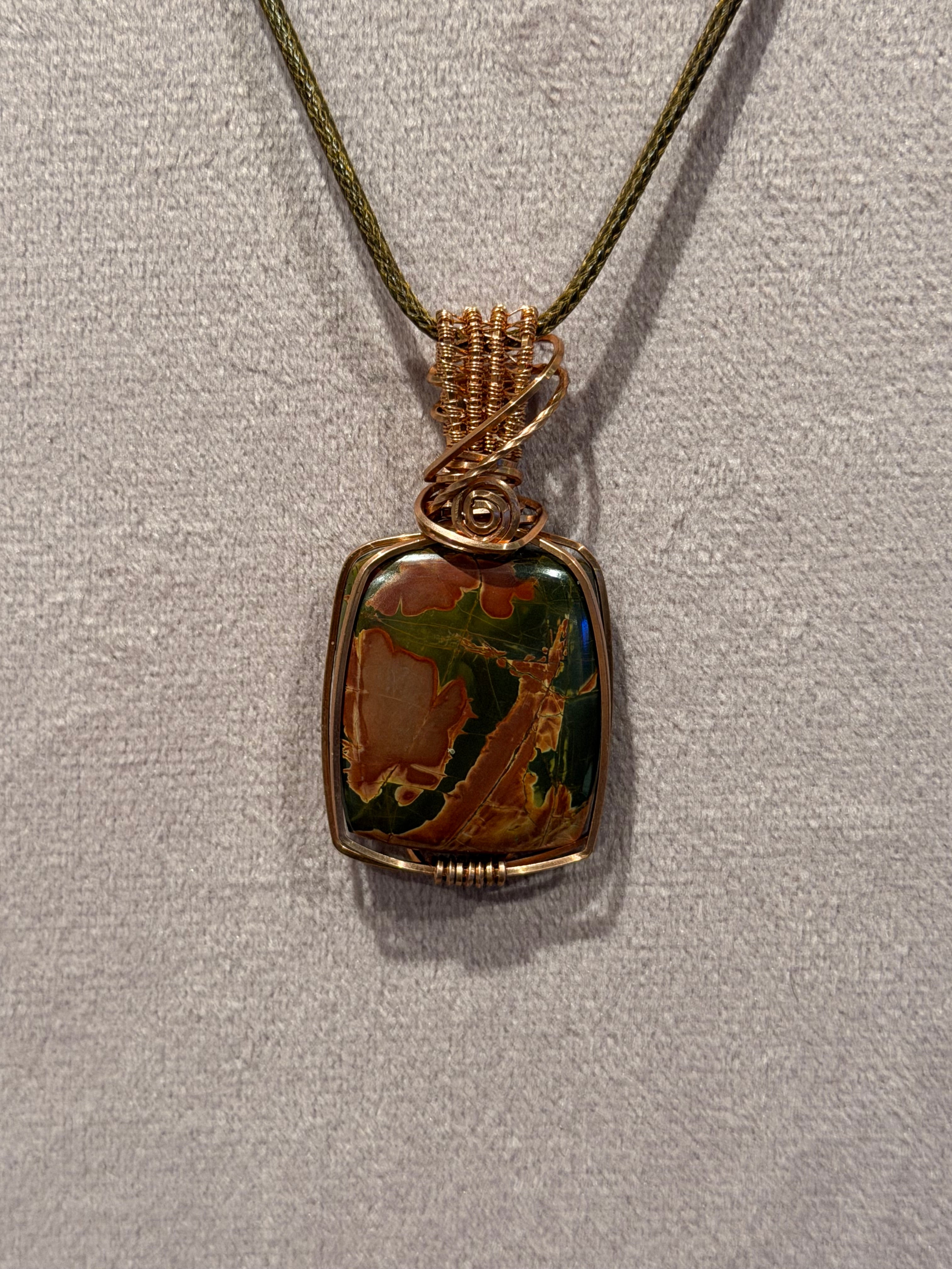 Cherry Creek Jasper copper wire-wrapped pendant