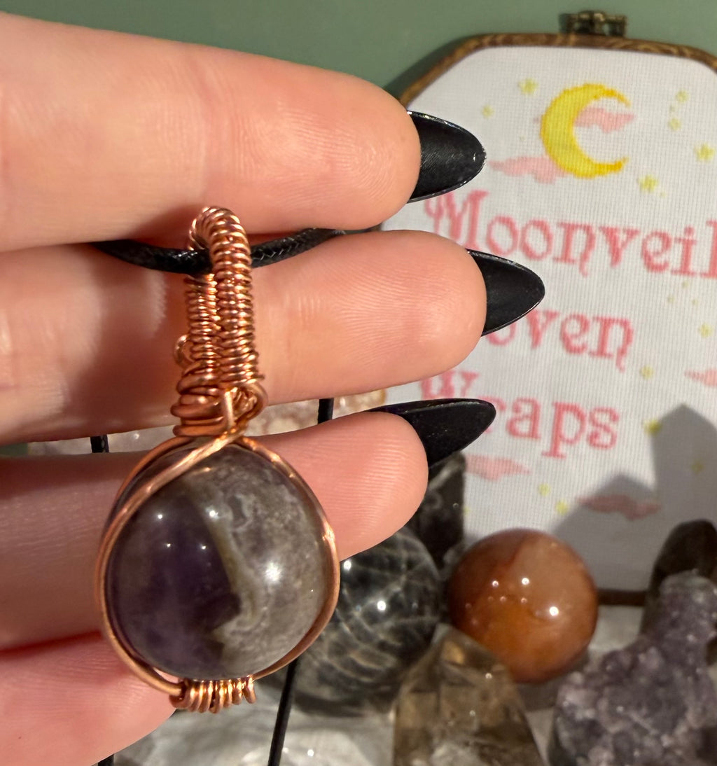 Amethyst mini sphere copper wire-wrapped pendant