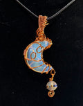 Opalite moon copper wire-wrapped pendant