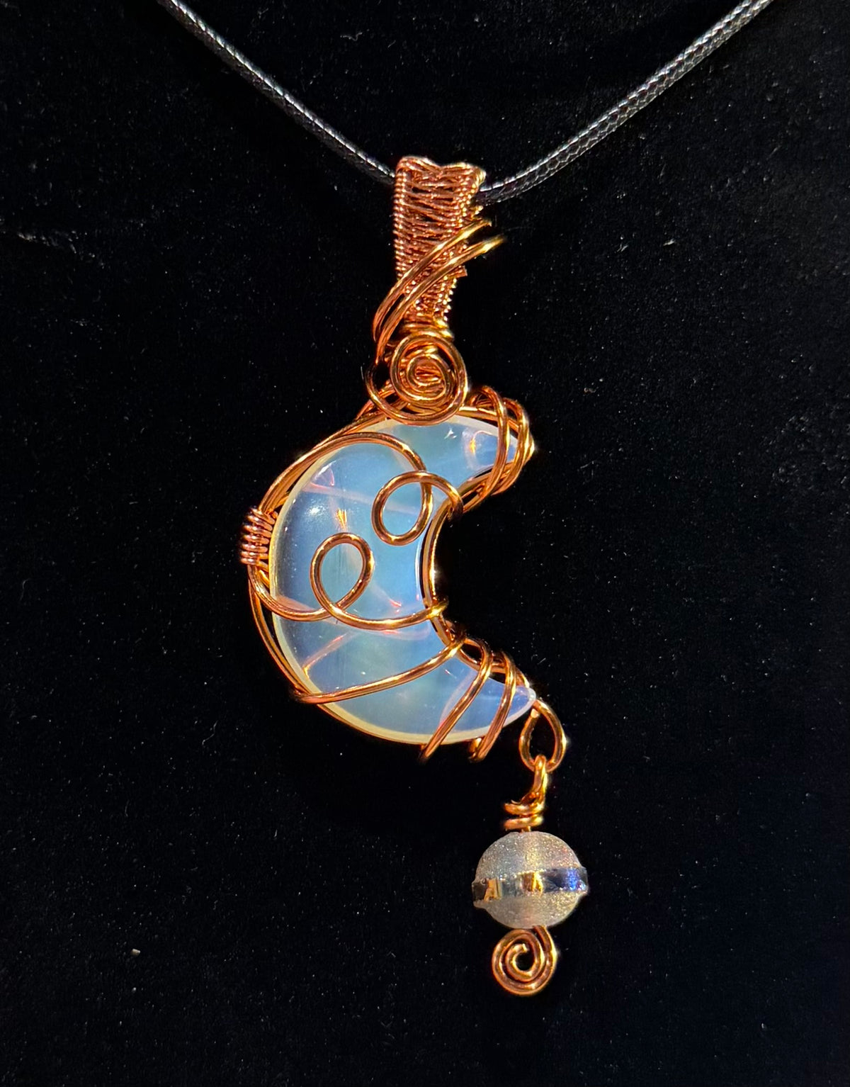 Opalite moon copper wire-wrapped pendant