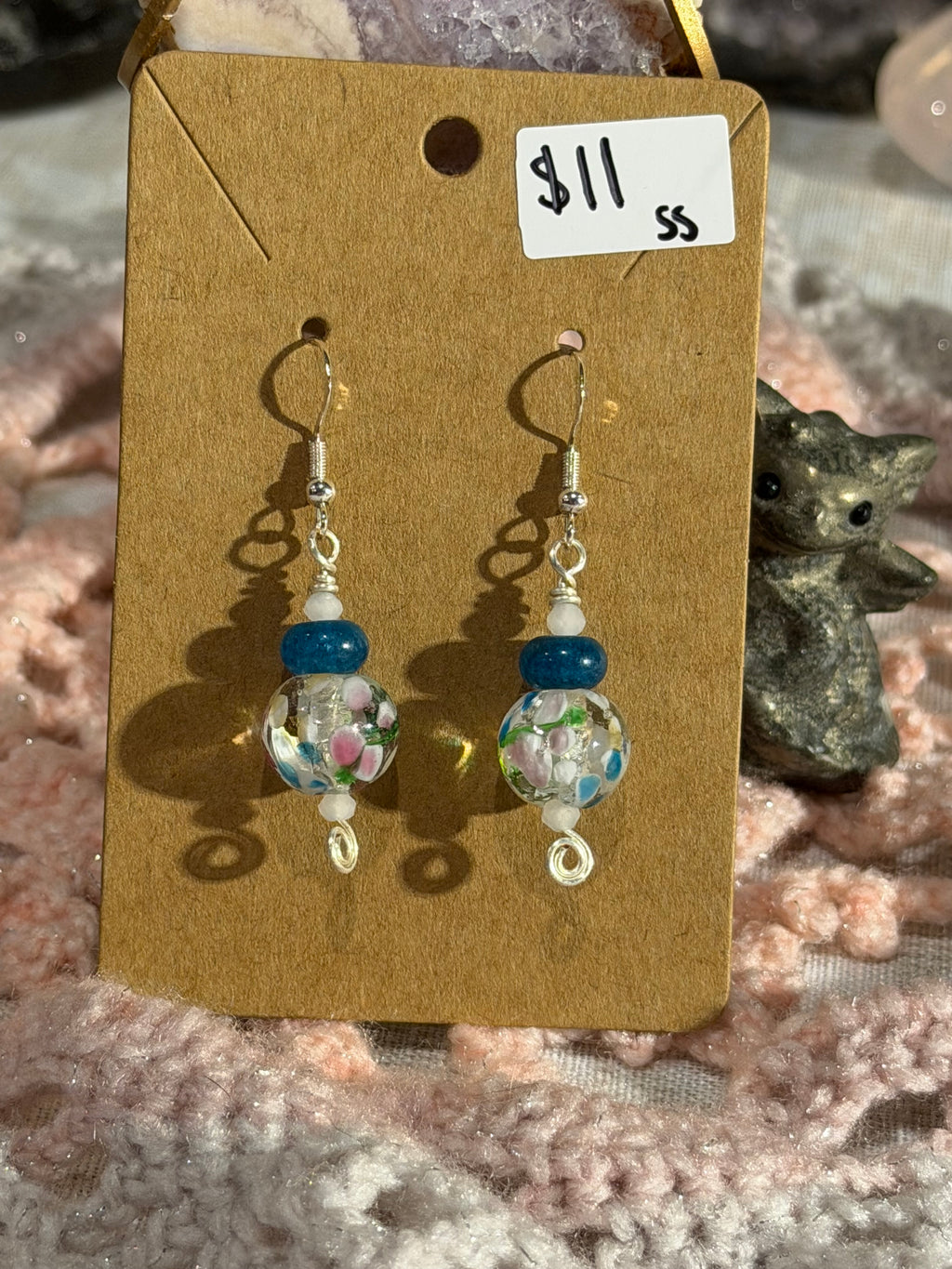 Blue Apatite & painted glass beaded earrings