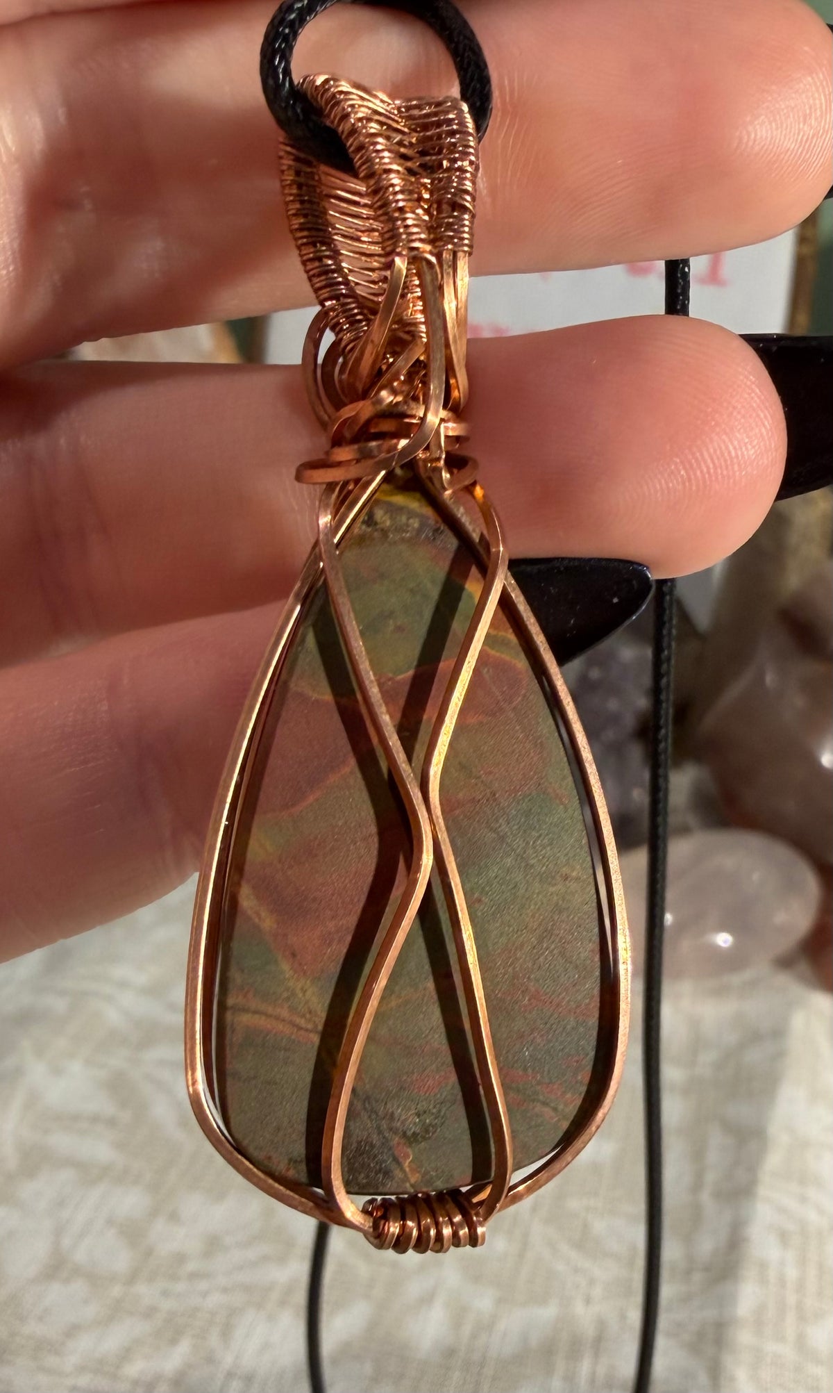 Cherry Creek Jasper copper wire-wrapped pendant