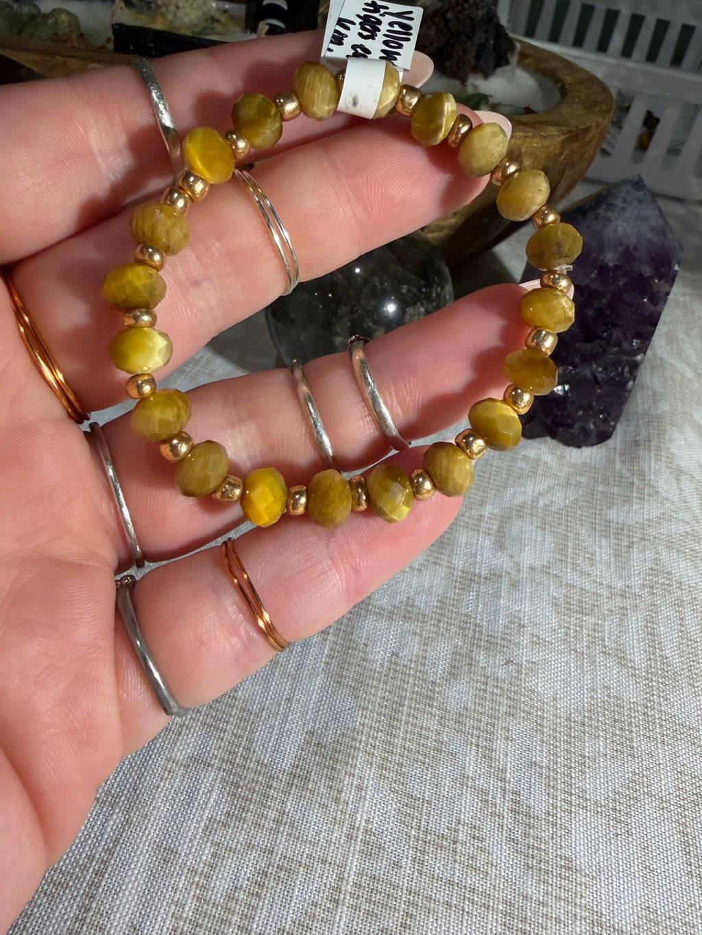 Yellow Tigers Eye 6 inch stretchy bracelet