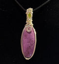Atlantisite & Peridot silver-tone copper wire-wrapped pendant
