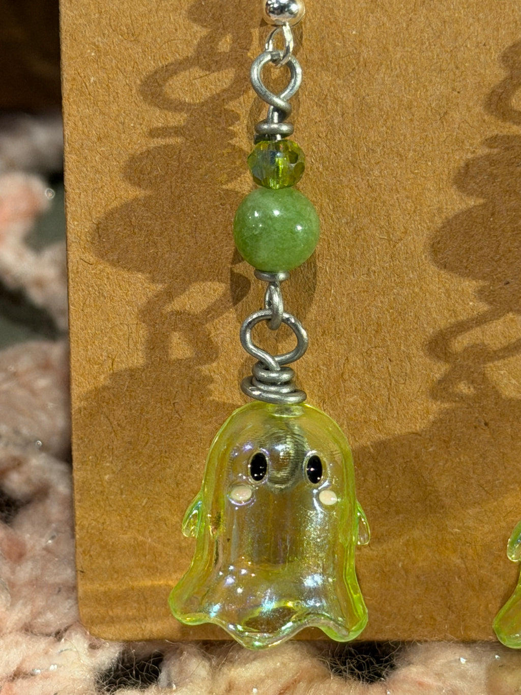 Peridot & glass beaded ghost earrings