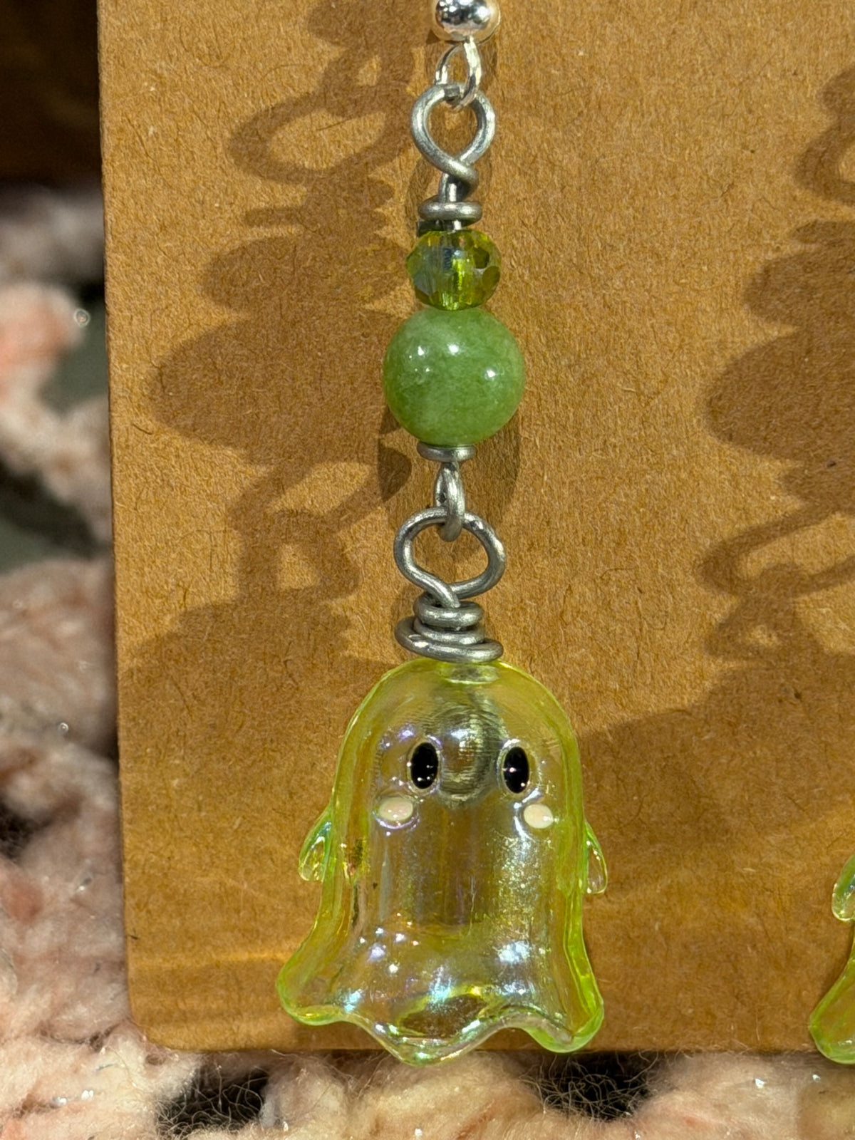 Peridot & glass beaded ghost earrings