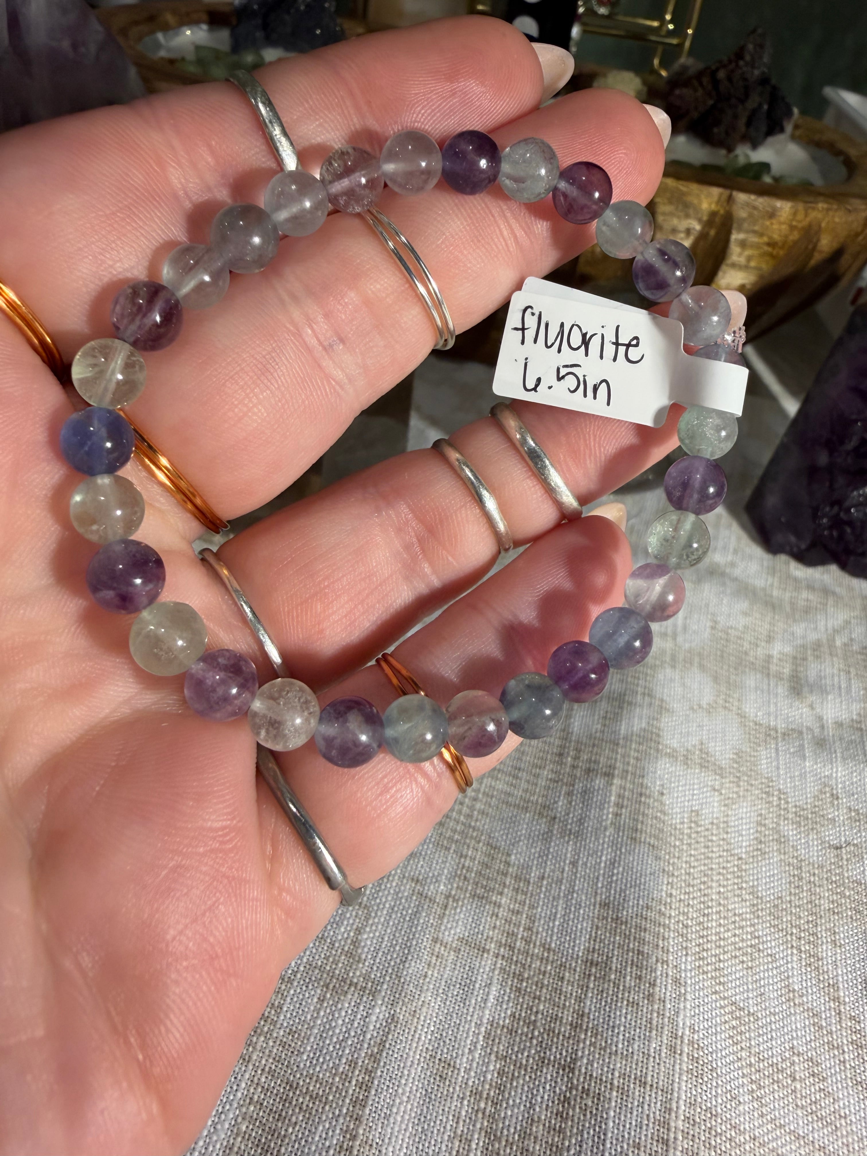 Fluorite 6.5 inch stretchy bracelet
