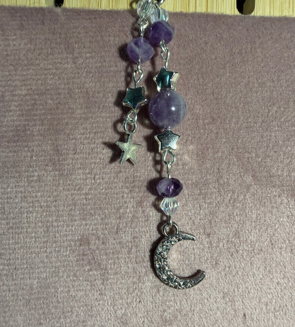Amethyst moon & star keychain