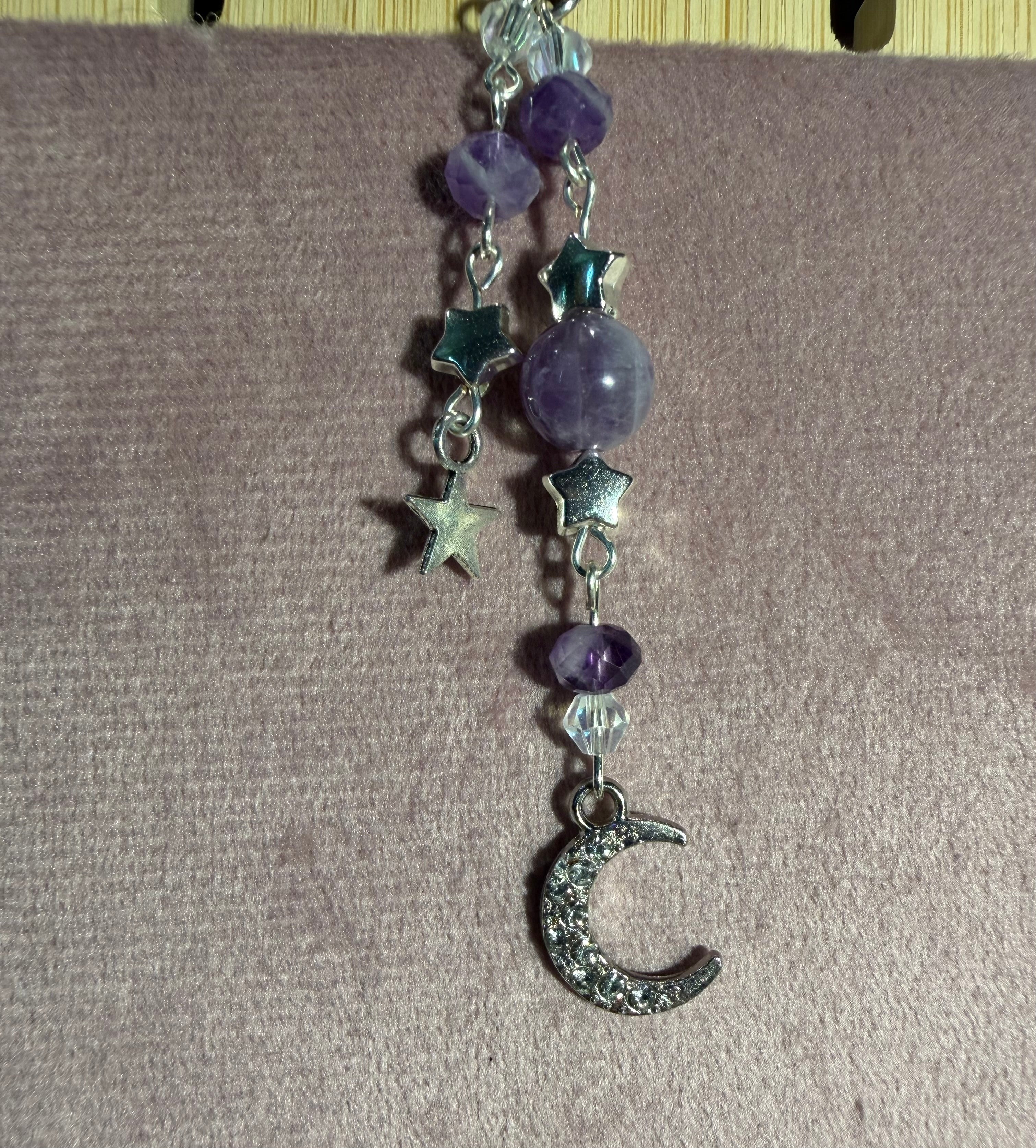 Amethyst moon & star keychain