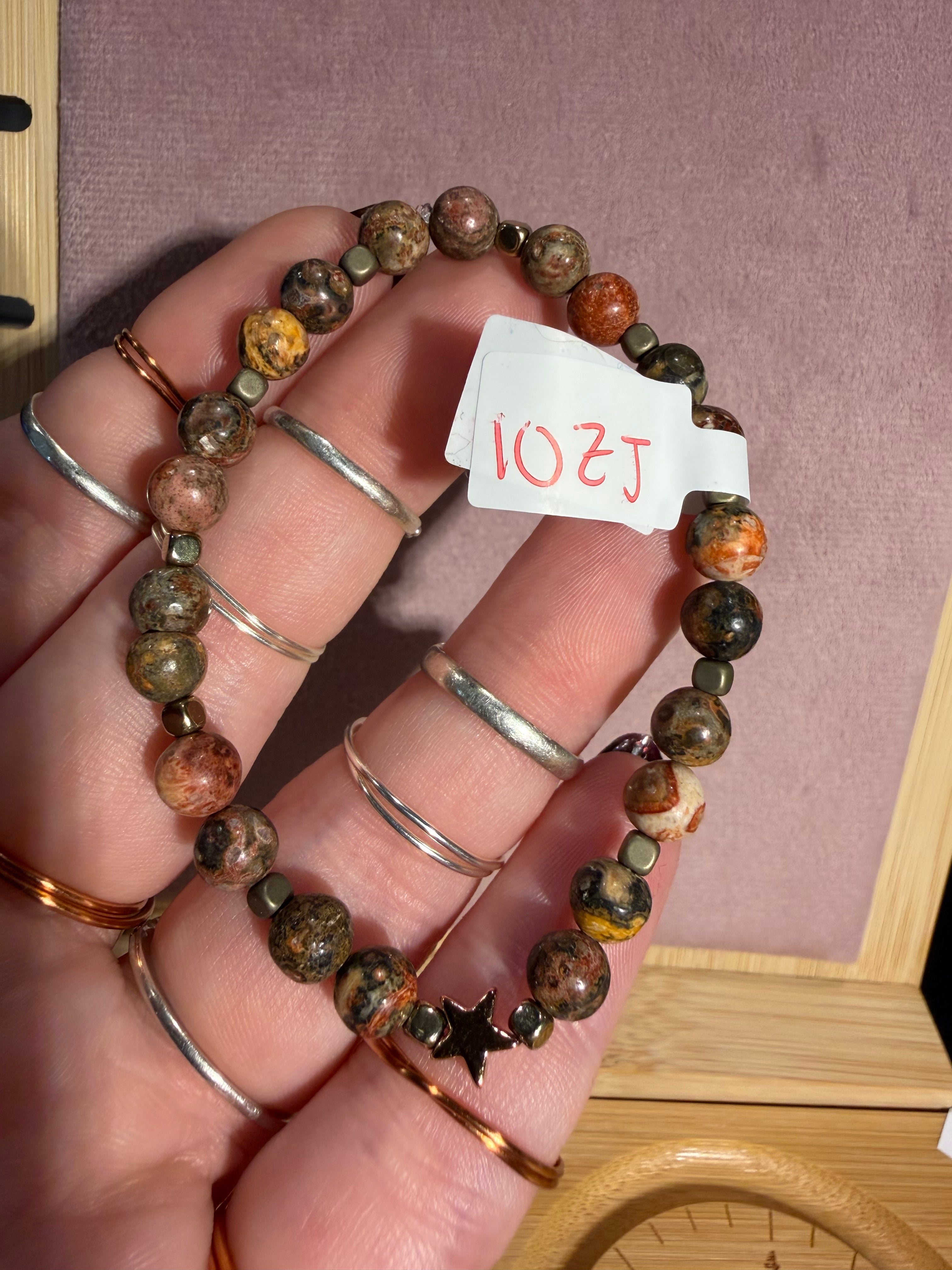 Leopard Skin Jasper 6 inch beaded stretchy bracelet