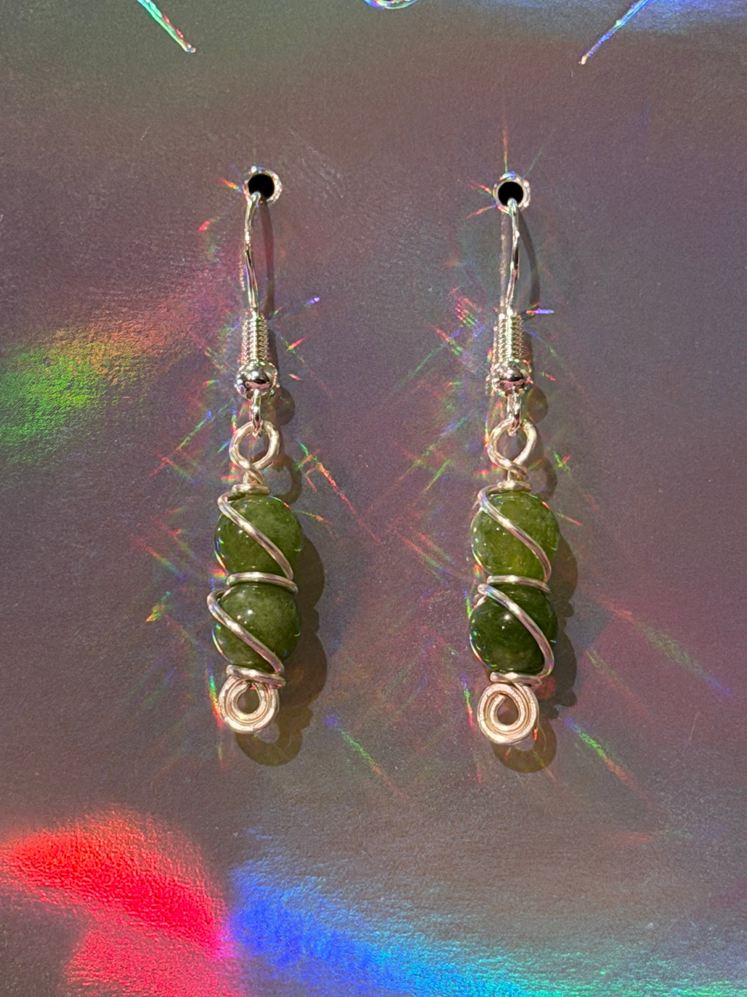 Double Peridot silver-tone copper wire-wrapped earrings
