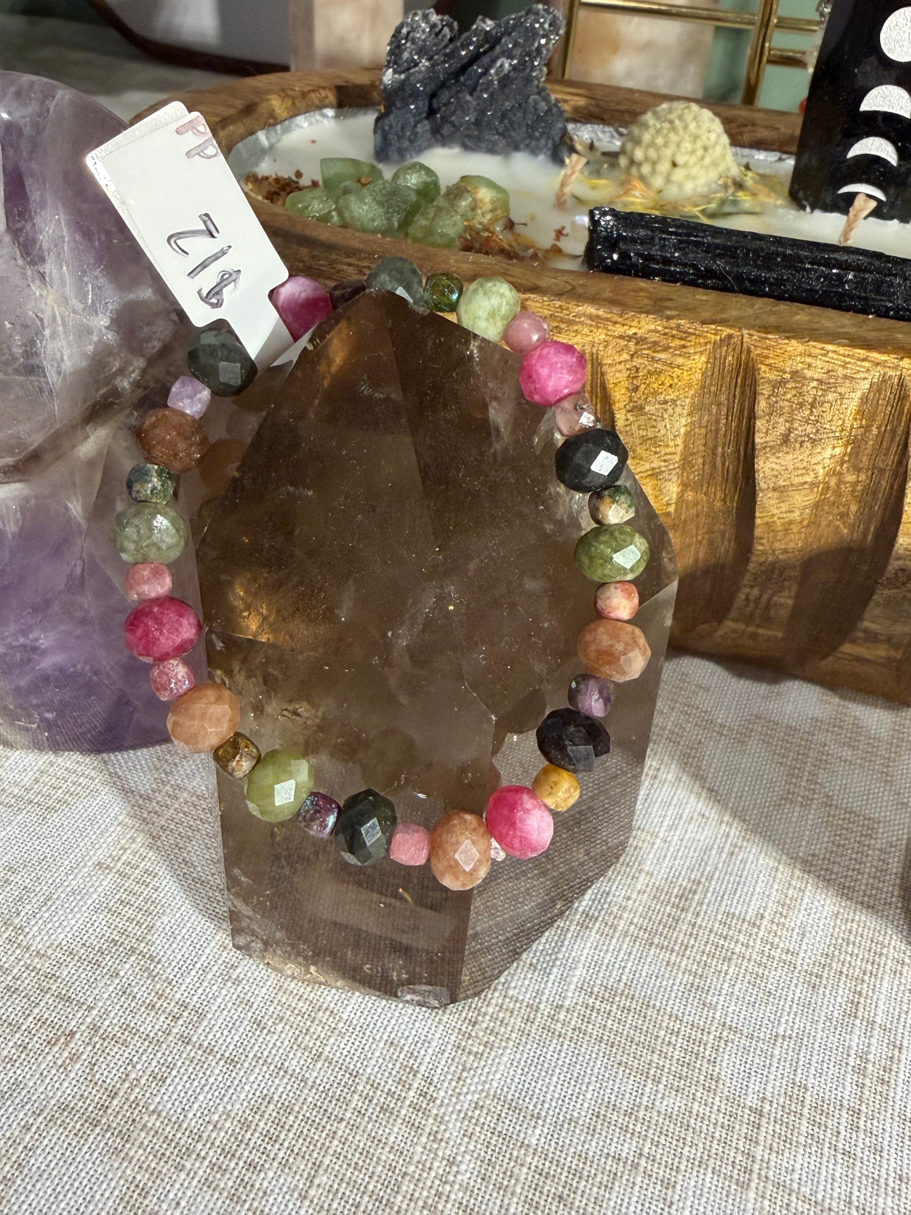 Faceted Tourmaline 6 inch stretchy bracelet